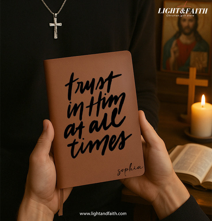 Personalized Christian Journal with “Trust in Him” Inspirational Quote, Custom Name Prayer & Faith Notebook, Religious Gift, First Communion Gifts, Birthday. NBLAF18